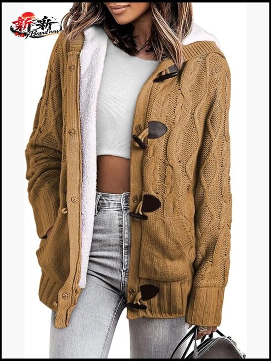 Sweaters - Women's Hooded Cardigan Sweater Fleece Lined Button Down Winter Coat